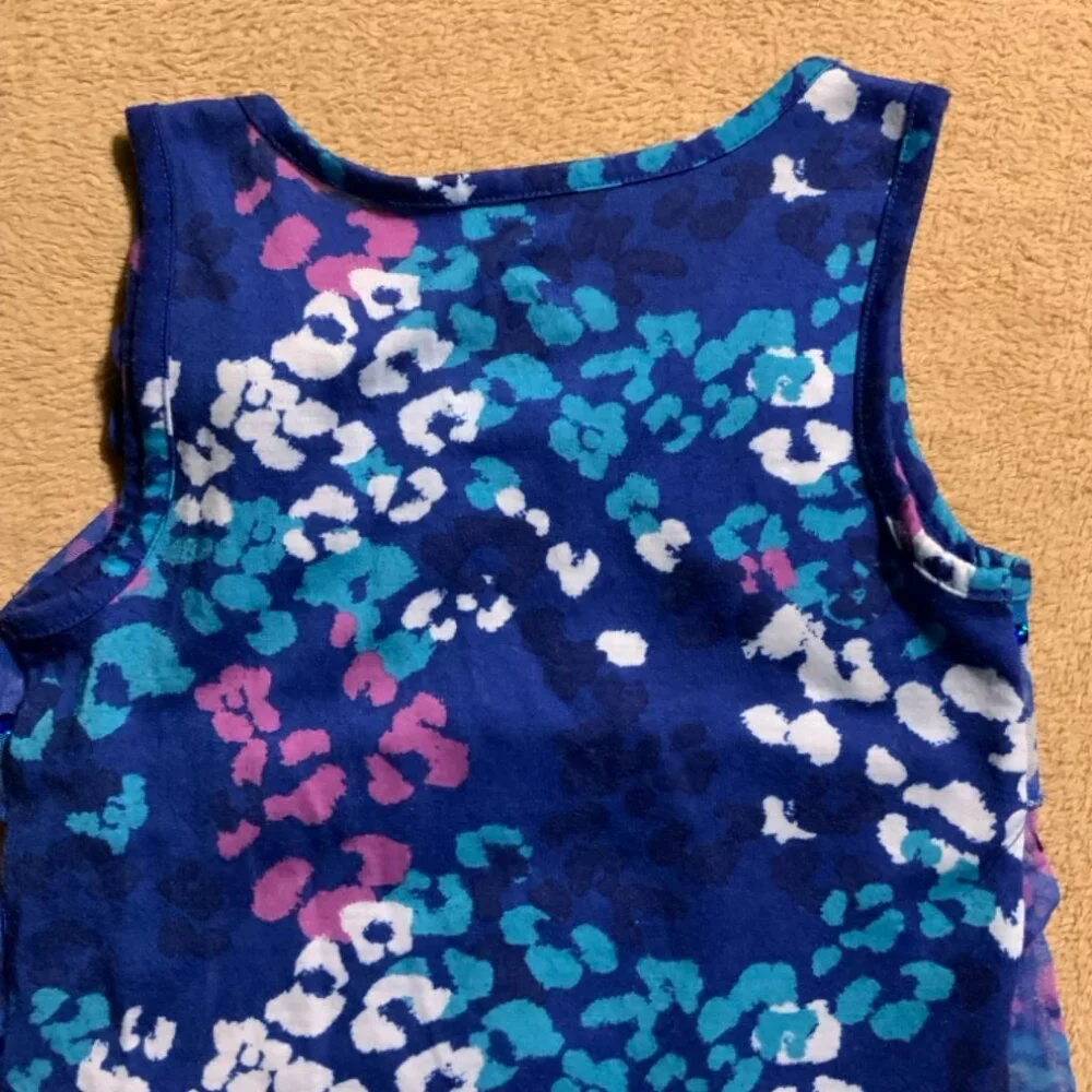Justice Girls 7 Blue Cheetah Print Layered TieredRuffle Sequins Mesh Tank Top‎